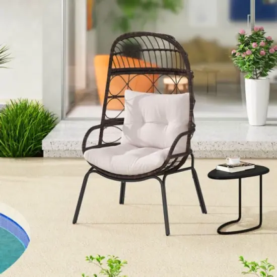 Costway Patio Wicker Rattan Egg Chair with Seat & Back Cushions Metal Indoor Outdoor image {10}