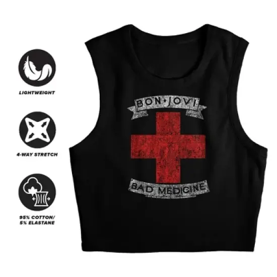 Women's Bon Jovibad Medicine Sleeveless Crop Top Tank image {2}