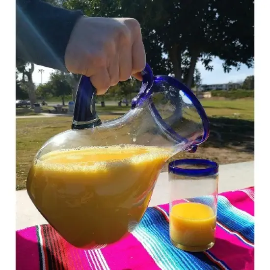 Dos Sue��os Mexican Hand Blown  Pitcher - Blue Rim - 84oz - image {2}