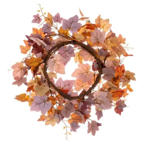 Vickerman 16" Artificial Orange Fall Maple Leaf Candle Ring Wreath. image {2}