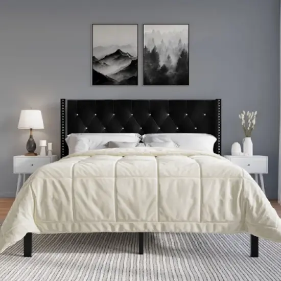 ChaletPosh Velvet Upholstered Bed with 2 Nightstands image {1}