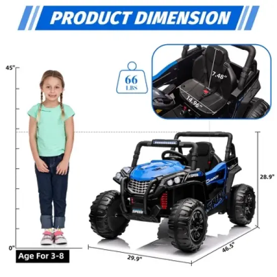 12V Kids Ride On Truck with Parent Remote Control, Electric Car with Spring Suspension, Led Lights, Wireless Connection image {4}