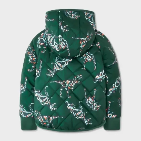 Toddler Boys' Dino Printed Quilted Reversible Puffer Jacket - Cat & Jack&trade; Dark Green image {1}