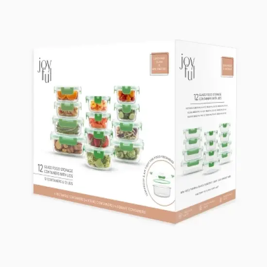 JoyFul by JoyJolt 24 Piece Glass Food Storage Containers with Leakproof Lids Set - Green image {7}