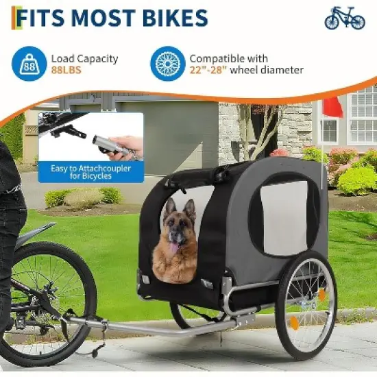 Dog Bike Trailer & Jogging Stroller &ndash; 2-in-1 Convertible Pet Bicycle Carrier for Medium & Large Dogs up to 88 lbs, 16" Air-Filled Tires, Black image {2}