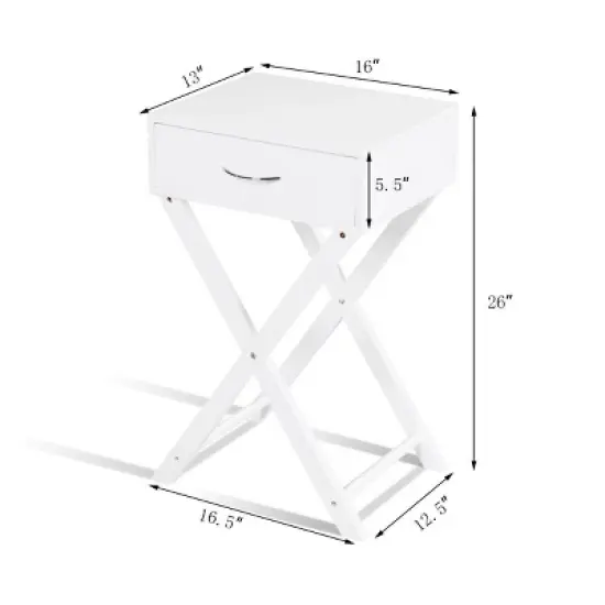 Costway Nightstand X-Shape Drawer Accent side End Table Modern Home Furniture White image {1}