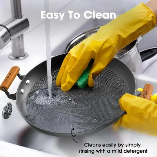 imarku Non Stick Frying Pan, 14 Inch Large Cast Iron Skillets, Cooking Paella Pan with Stay Cool Handle, Nonstick Grill Pan Compatible with Cooktops image {3}