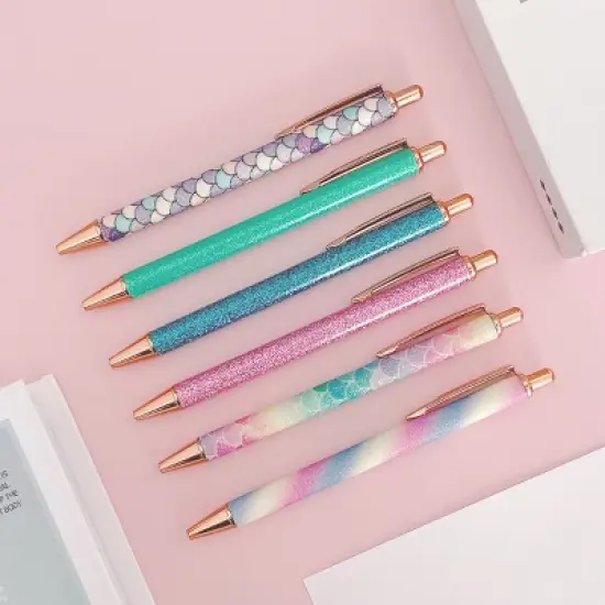 Wrapables Glitter Ballpoint Pens for Women, 1.0mm Medium Point Retractable Metal Pens (Set of 6) image {2}