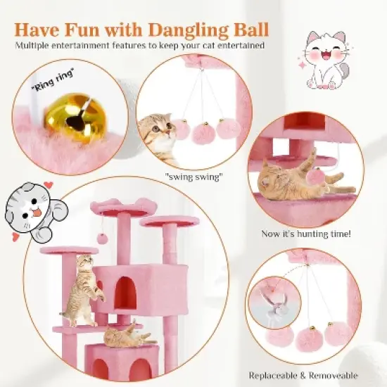 Gulches 54 "Cat Tree Tower - multi-level with sisal grab post, indoor apartment with ladder, plush toys, rest and play image {5}