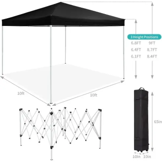 10x10ft Easy Pop-Up Canopy, Outdoor Screen Tent with Mosquito Netting, 2 Zipper Doors, and Roller Bag for Yard Camping Picnic Party Events image {3}