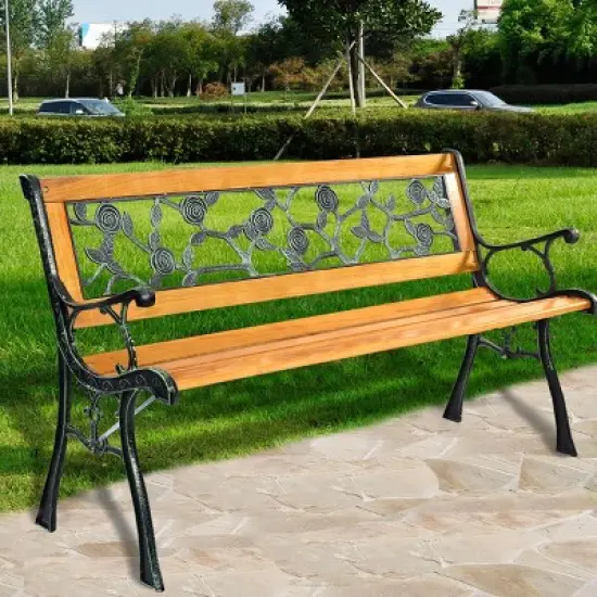 Tangkula Garden Iron Bench Porch Path Hardwood Chair for Patio Park Outdoor Deck image {7}