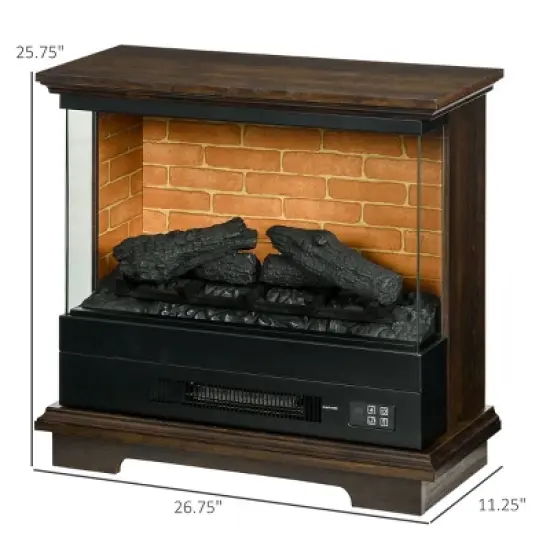 SEVOBAL Fireplace Insert Heater Mantel 3D Flame Quartz Fireplace Stove Bottom Air Outlet Fire Place Panoramic 3-Side View, Brown, 32"*15"*34" image {2}