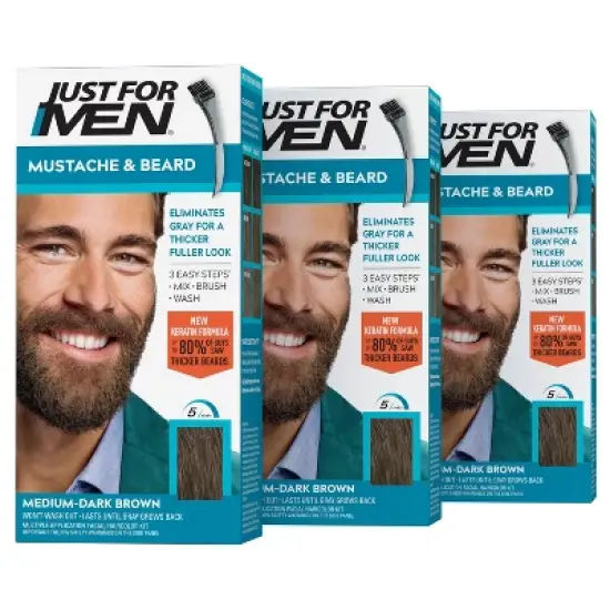 Just For Men Mustache & Beard Coloring for Gray Hair with Brush Included - 3pk image {11}