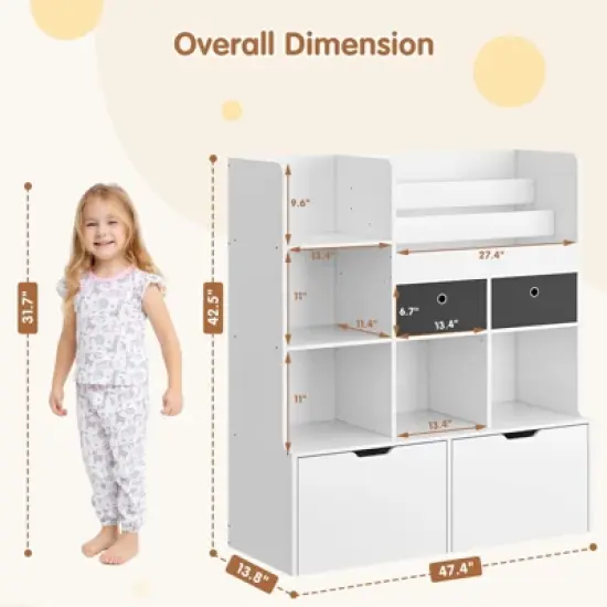 Toy Storage Organizer 47.8" Kids Bookshelf with Drawers and Cubbies, Modern Wooden Bookcase for Playroom image {1}