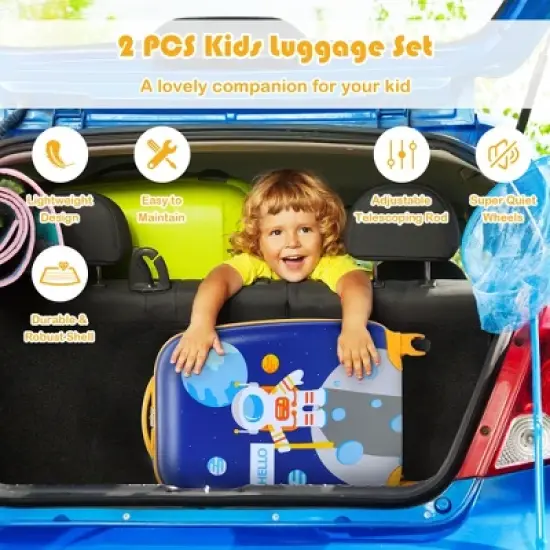 Costway 2PC Kids Carry On Luggage Set 12'' Backpack & 16'' Rolling Suitcase for Travel image {4}