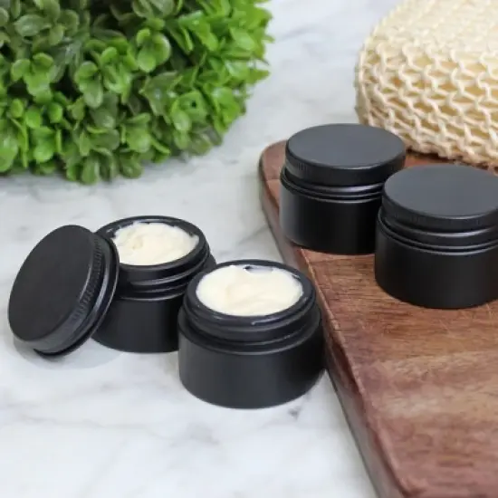 Darware Black Mini Glass Balm Jars, 24pk; Little Cosmetic Jars w/ Lined Black Metal Lids image {1}