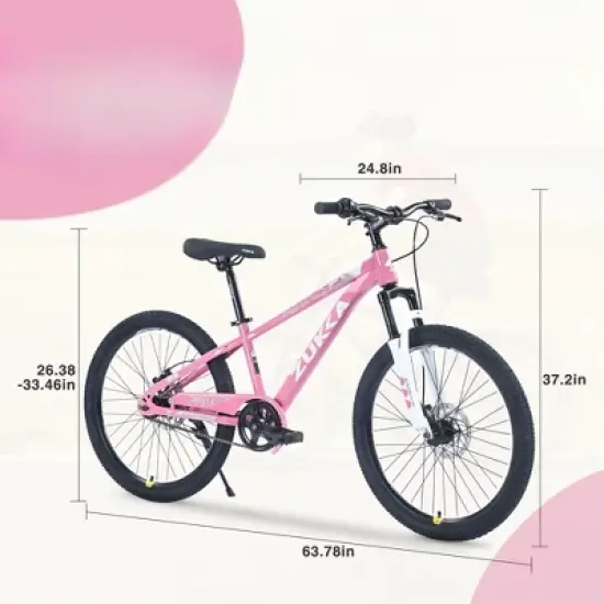 INFURNIC Bicycles, 24 Inch Mountain Bike, MTB with Height Adjustable Saddle and Handlebar for Teenager Childrens, Pink, 24.8"*37.2"*63.78" image {1}