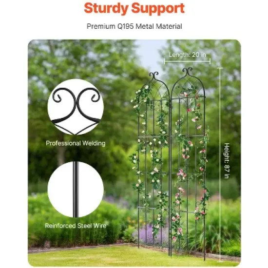 VEVOR Garden Trellis for Climbing Plants, 87 x 20 in, 2 Packs Rustproof Metal Garden Flower Trellis, Outdoor Climbing Rose Trellis Cucumbers Support image {2}