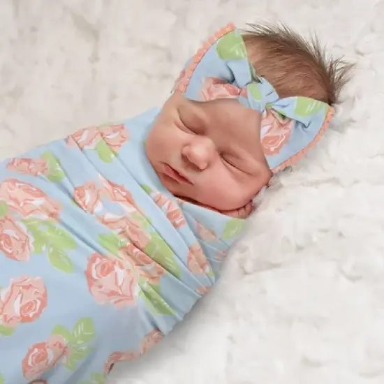Baby Essentials Floral Swaddle Blanket and Headband Set image {2}