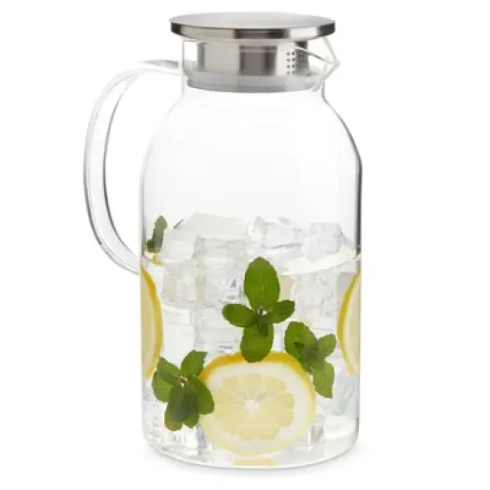 Okuna Outpost 68 Oz / 2 Liter Glass Pitcher with Lid and Spout - Carafe for Water, Juice and Other Drinks (Clear) image {8}