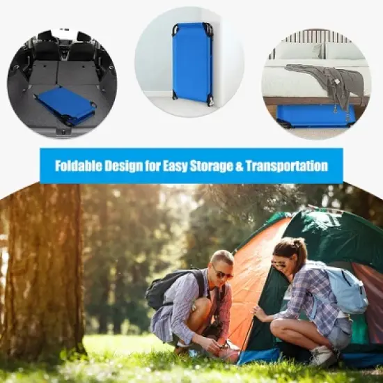 Costway Folding Camping Bed Outdoor Portable Military Cot Sleeping Hiking Travel Blue image {6}