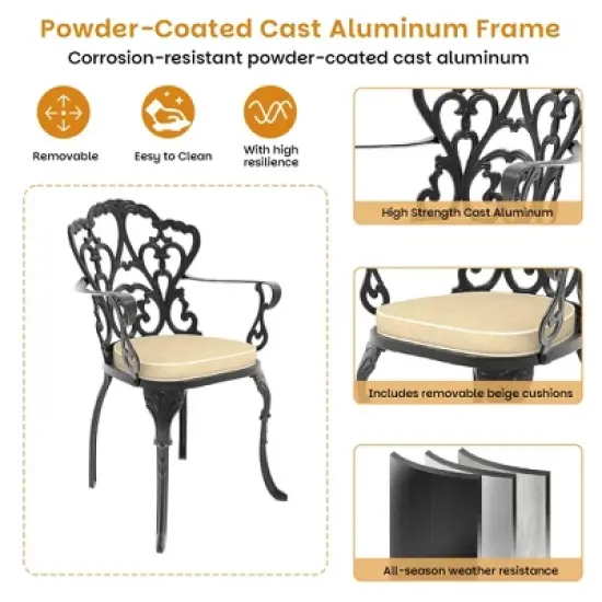 (9-PC)Premium Black Cast Aluminum Patio Set - Weather-Resistant Outdoor Table & Chairs with Beige Cushions image {7}
