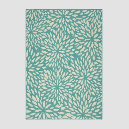 Simone Floral Outdoor Rug Blue/Ivory - Christopher Knight Home image {5}
