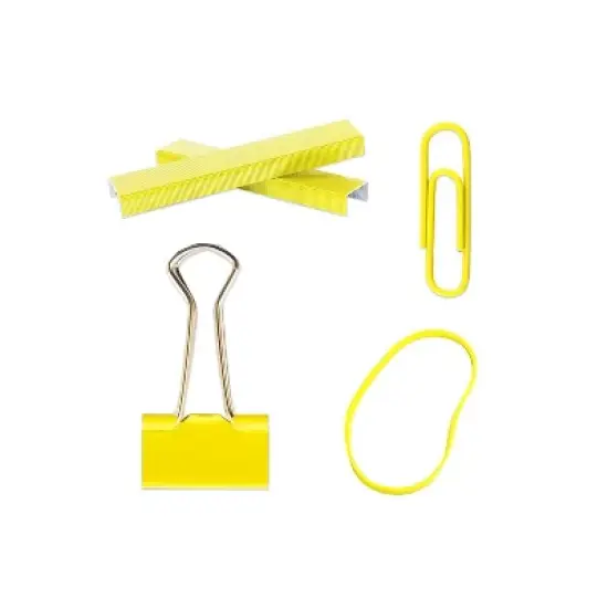 JAM Paper Desk Supply Assortment Yellow 1 Rubber Bands 1 Small Binder Clips 1 Staples & 1 Small image {1}