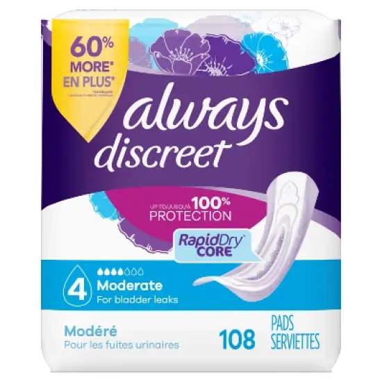 Always Discreet Incontinence & Postpartum Incontinence Pads for Women - Moderate Absorbency - Size 4 image {5}