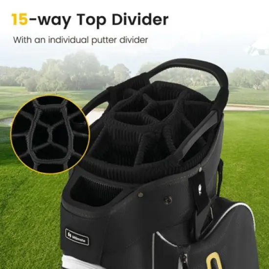 Tangkula 15-Way Golf Cart Bag Golf Club Bag with 15 Ways Organizer Divider Top 7 Zippered Pockets Cooler Bag Umbrella Holder Rain Hood Black + Yellow/ Grey + Green/ Grey + Red image {1}