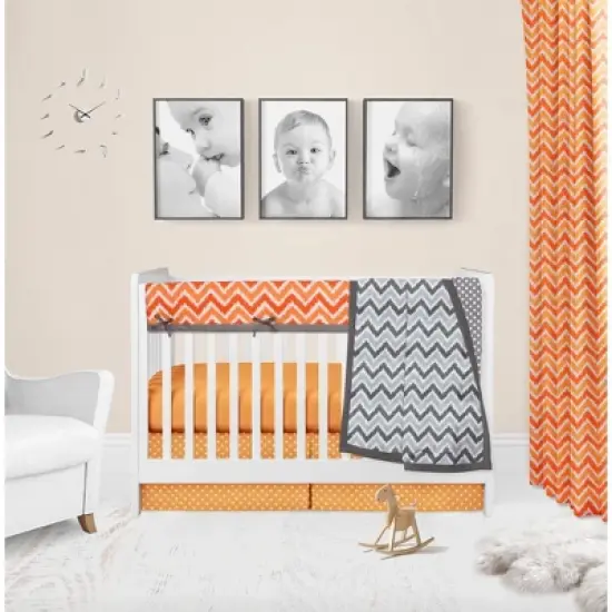Bacati - Mix n Match Chevron/Dots Crib Rail Guard set of 2 Covers Orange/Gray image {3}