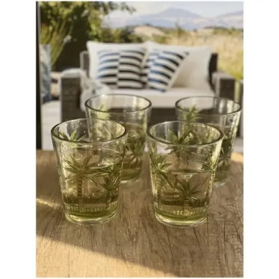 Palm Tree Design Acrylic Glasses Drinking Set of 4 DOF (15oz), Plastic Drinking Glasses, BPA Free Cocktail Glasses, Drinkware Set image {3}