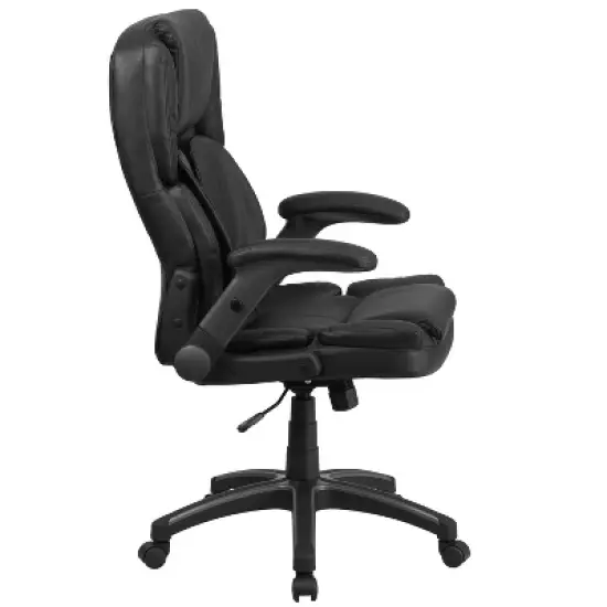 Flash Furniture Hansel Extreme Comfort High Back Black LeatherSoft Executive Swivel Ergonomic Office Chair with Flip-Up Arms image {7}