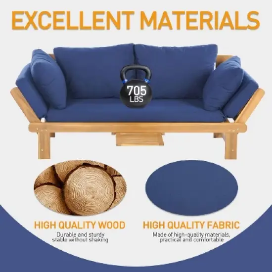 FDW Outdoor Couch Patio Couch Daybed with Adjustable Armrest & Cushion image {4}