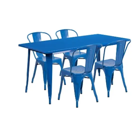 Emma and Oliver Commercial Grade Rectangular Metal Indoor-Outdoor Table Set with 4 Stack Chairs image {8}
