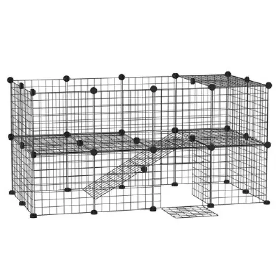 PawHut Pet Playpen DIY Small Animal Cage 36 Panels Portable Metal Wire Yard Fence with Door and Ramp for Rabbits, Kitten, Puppy 14 x 14 in image {7}