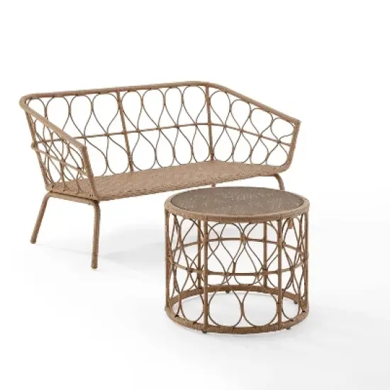 Juniper 2pc Outdoor Wicker Conversation Set with Loveseat & Coffee Table - Cream/Natural - Crosley image {6}