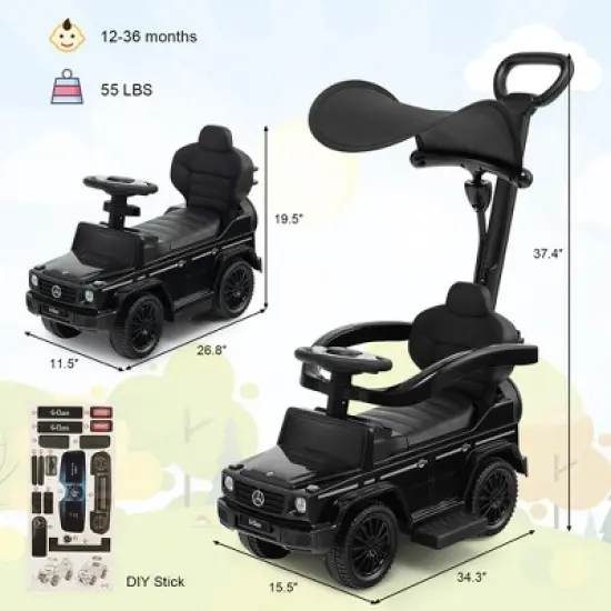 Costway 3 in 1 Ride on Push Car Mercedes Benz G350 Stroller Sliding Car w/ Canopy image {3}