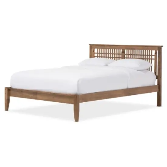 Loafey Mid-Century Modern Solid Wood Window-Pane Style Platform Bed - Baxton Studio image {5}