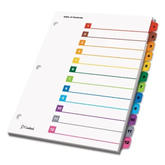 Cardinal Traditional OneStep Index System 12-Tab 1-12 Letter Multicolor 12/Set 61218 image {1}