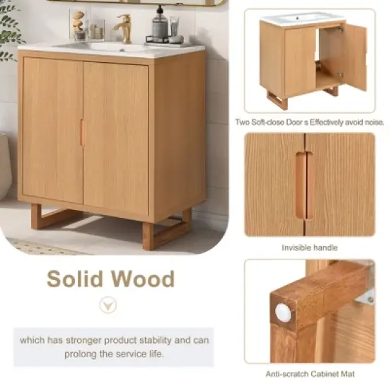 30" Bathroom Vanity Set with Sink, Combo Bathroom Storage Cabinet, Natural-ModernLuxe image {4}