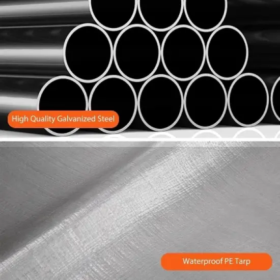 Carport, Portable Garage - 13x20 ft Heavy Duty Galvanized Steel Canopy with All-Season Cover, 4 Roll-Up Doors & Windows (Grey) image {6}