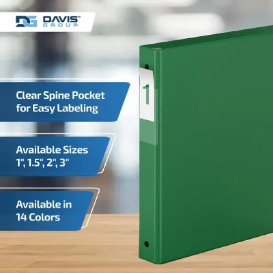 Davis Group 6pk 1" Premium Economy Round Ring Binders Green: Hard Cover, 200 Sheet Capacity, 2 Pockets, Polypropylene image {4}