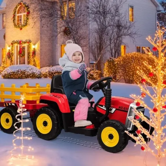 12V Kids Battery Powered Electric Tractor with Trailer, Toddler Ride On Car with Remote Control image {7}