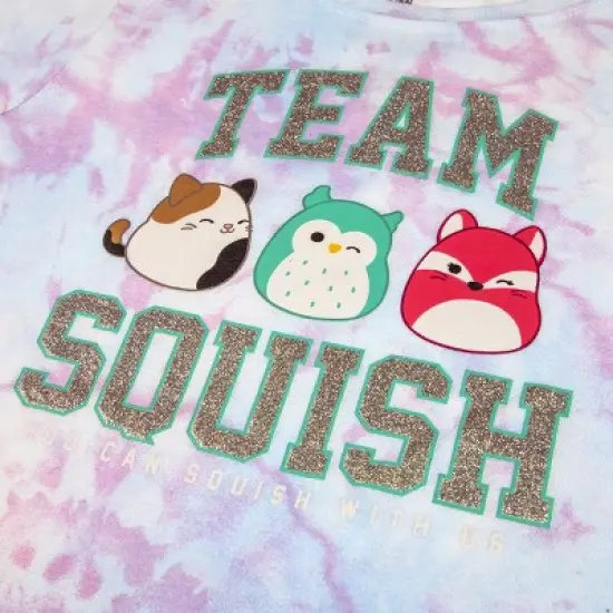 Squishmallows Team Glitter Text Crew Neck Short Sleeve Blue And Blue Pastel Tye Dye Youth Girl Tee image {1}