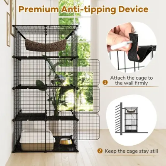 Costway 4 Tier Cube Cat Cage with Comfy Hammock, 3 Ladders, 4 Doors & 1 Sky Window image {8}