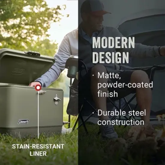 Coleman Reunion 54 Quart 85 Can Ice Chest Stainless Steel Belted Matte Cooler for Backyard Tailgates and Birthday Parties, Sage image {2}