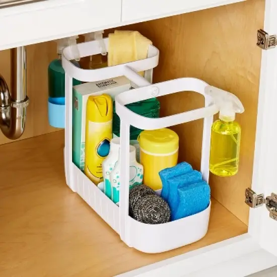 YouCopia Plastic SinkSuite Cleaning Caddy - Speckled White: Multi-Compartment Organizer for Under Sink Storage image {1}