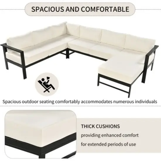 CLIHOME U-shaped Multi-person Outdoor Sofa Set, Conversation Set for Gardens, Backyards, Balconies image {3}