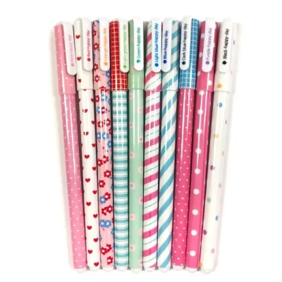 Wrapables Cute Novelty Gel Ink Pens, 0.5mm Fine Point (Set of 10) for School, Office, Stationery, Hearts & Stripes Multicolor Ink image {5}